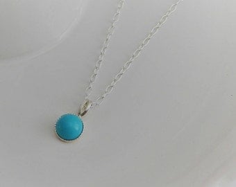Dainty Turquoise Pendant, Sterling Silver Pendant, Turquoise Necklace, Round Turquoise Pendant, Turquoise Necklace, Minimalist Necklace