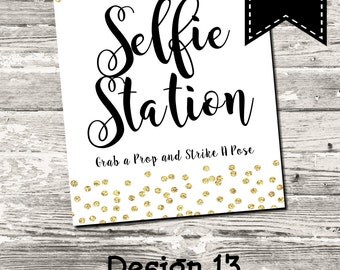 Selfie Station Instant Dowload Sign Black and White Striped