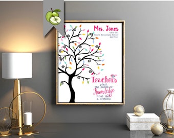 Rainbow fingerprint Teacher tree, Appreciation Gift, Fingerprint class Tree, Personalised Thank you, Tree printable, Kids fingerprints