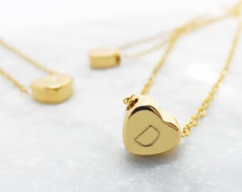 SALE Tiny Gold Heart Necklace, Gold Initial Necklace, Dainty Heart Necklace, 14k Gold Heart Necklace, Personalised Necklace, Bridesmaid Gift
