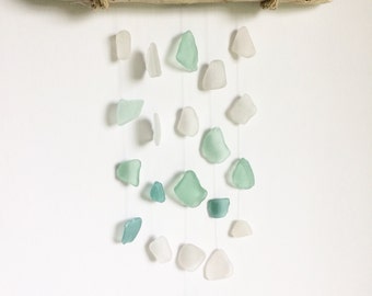 Bold Seafoam Teal and Aqua Sea Glass Mobile Suncatcher, Nursery Decor, Beach Decor