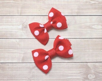 Small Red and White Polka Dot Bows, Small Red Bows, Minnie Bows, Small Baby Bows, Baby Hair Clips, Red Clips, Mini Bows, Red Pigtail Bows