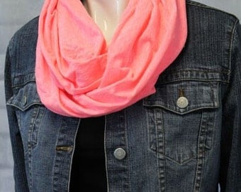 Hot Pink Infinity Scarf - Neon Pink - Travel Scarf - Cotton Scarf - Coral Circle Scarf - Circle Scarf - Pink Fabric Scarf - Jersey Cotton