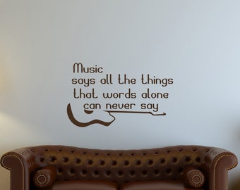 Wall Decals Quotes - Music Says All The Things Quote Decal Guitar Vinyl Sticker Bedroom Home Decor Wall Mural Family Art Dorm aa108