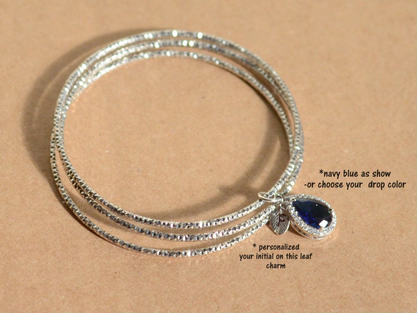 Bridesmaid jewelry sapphire blue BANGLE BRACELET by ThePeachMambo