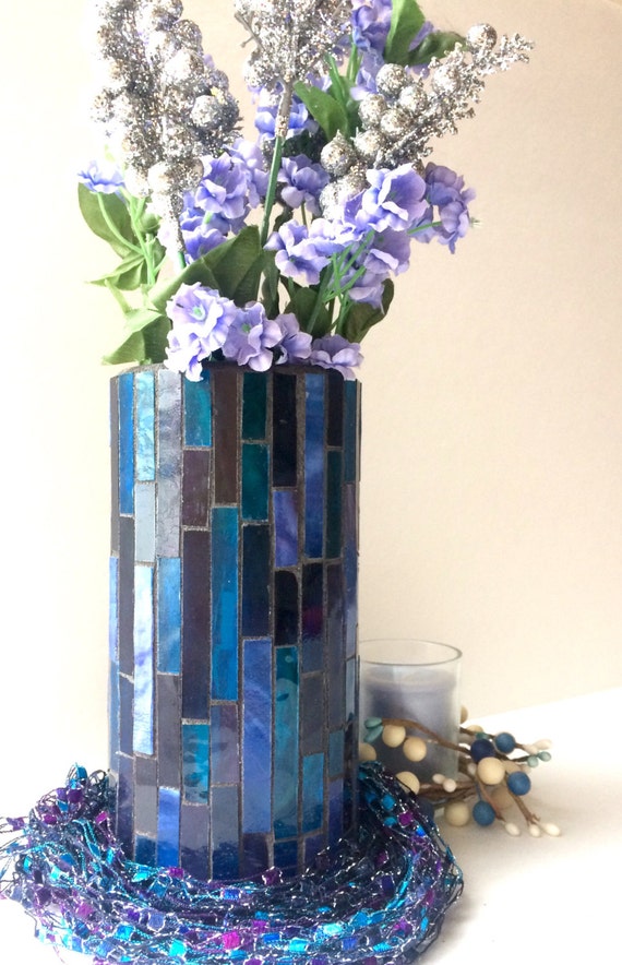 Deep blue and purple vase stained glass by LittlepiecesByLisa
