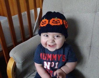 Spooky Pumpkin Hat Baby Knitting Pattern, newborn, toddler, knitting, Pumpkin hat