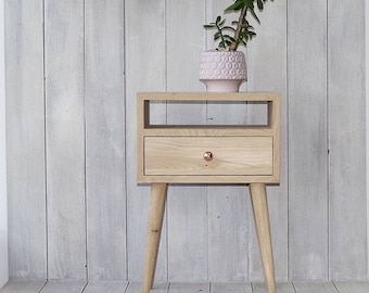 Solid Oak Bedside Table with drawer, Nightstand table, Bedroom furniture, natural wood furniture, Mid-Century, Scandinavian Style ALD-0015NO