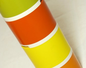 Orange green & yellow plastic TUPPERWARE stacking spice jars - set of 4 unused with original labels sheet - French 70s vintage