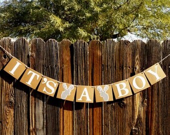 ITS A BOY Banner / Deer Head / Baby Shower Decoration / Baby Announcements / Gender Reveal Banner / Rustic / Hunter Themed / New Baby Boy