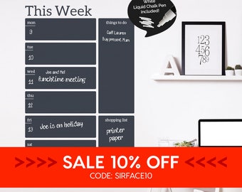 SALE • Write and Erase Weekly Calendar - Weekly Planner - Calendar Vinyl Wall Sticker - Chalk Pen Included