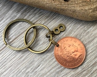 8th anniversary gift, 2009 coin keyring, keychain, 2009 wedding, bronze eighth anniversary, Married in 2009, present for him, her, man