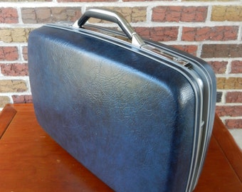 Classic Navy Blue Samsonite Silhouette Suitcase, Luggage, 20 Inch, Weekender, Overnight Bag, Hard Side, Carry On Bag