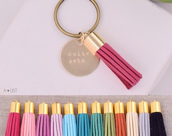 Delta Zeta Sorority Keychain, Personalized DZ Sorority Key Chain, DZ Sorority Tassel Keychains, Big Little Keychain