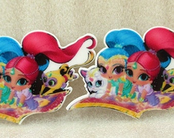 2 Pcs Shimmer and Shine Inspired -Planar Resin-Cabochon-Party Decor-Embellishment-Hair bow Center-Resin-Plastic-Girls