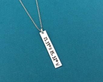 Coordinates Necklace, Hand Stamped Jewelry, Graduation Gift, Personalized Gift, Vertical Bar Necklace, Christmas Gift For Her, Friend Gift