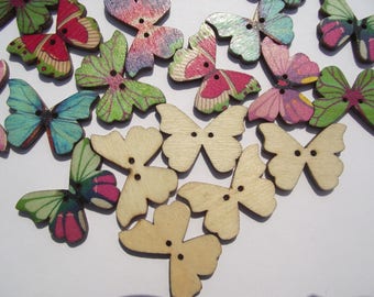 PAINTED WOOD BUTTONS,Butterfly Buttons,Craft Supply,Sewing Supply,Sewing Notion,Scrapbook Supply,Scrapbook Buttons,Butterfly Embellishment