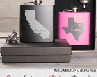 Home State Stainless Steel Flask, Metal Flask, Personalized Flask, Hip Flask, Groomsmen Gift, Custom Flask, Pocket Flask, Whiskey Flask