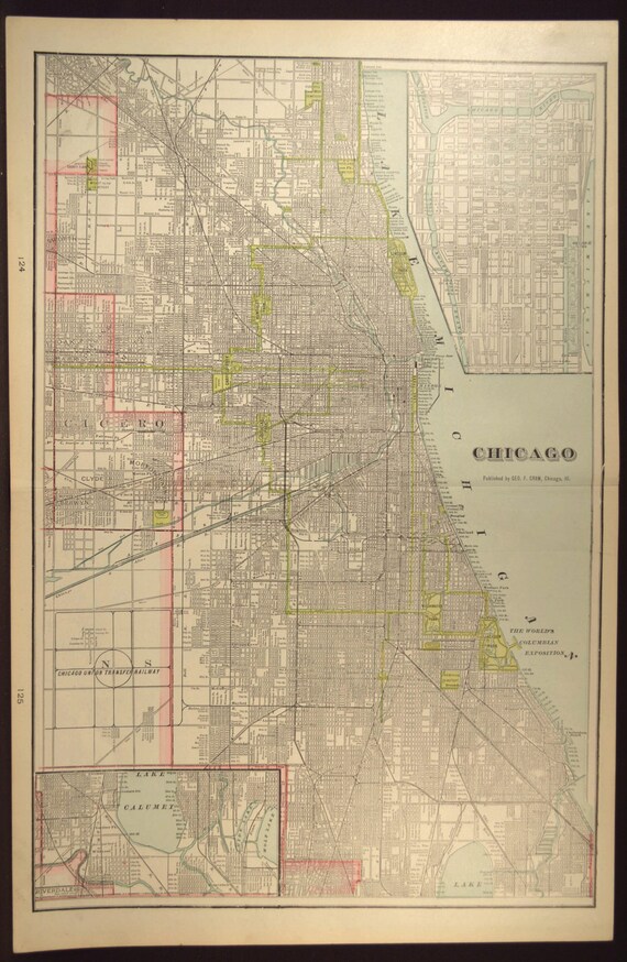 Chicago Map Chicago Street Map Early 1900s By Mapsbooksephemera