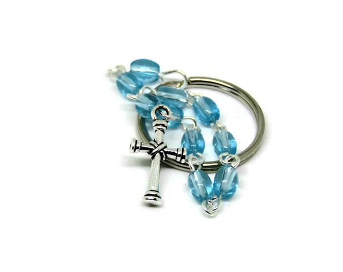 Aqua Blue One Decade Pocket Rosary Keychain, Rosary Gift, Protection Rosary, Devotional Gift,