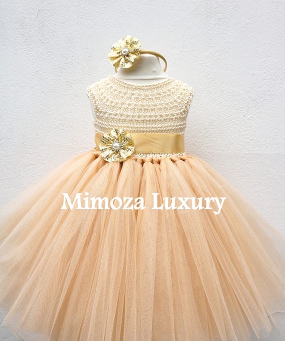 Gold Deluxe Tutu dress, gold birthday dress, gold flower girl dress, golden princess dress, gold tulle dress, gold luxury girls dress