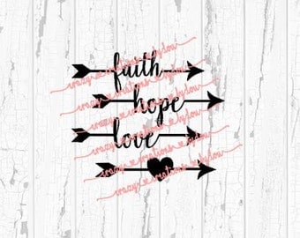 Faith Hope Love Heart Arrow Set Of 4 digital cut file for htv-vinyl-decal-diy-plotter-vinyl cutter-craft cutter-.SVG and .DXF format
