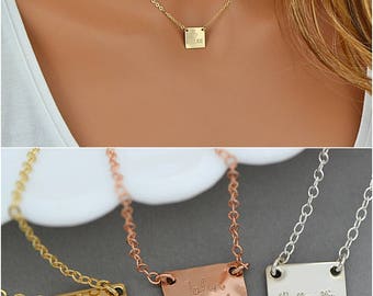 Customized Square Tag Necklace, New Mom Necklace, Initial Tag Necklace, Personalized Necklace Gold, Gift For Mom, Gold, Silver, Rose Gold