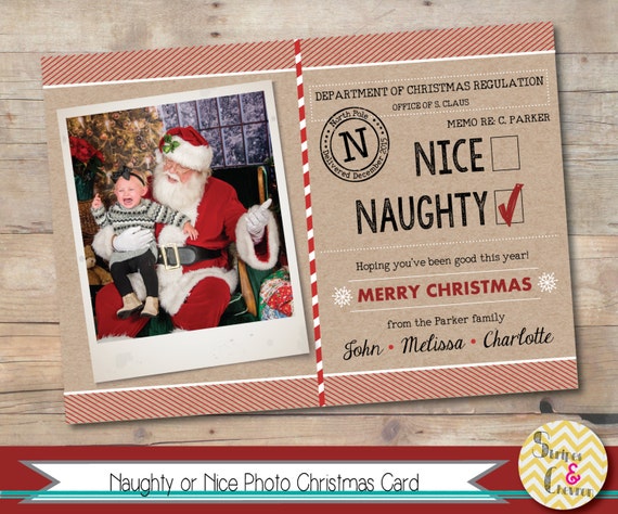 Personalized photo Christmas card Naughty or nice 