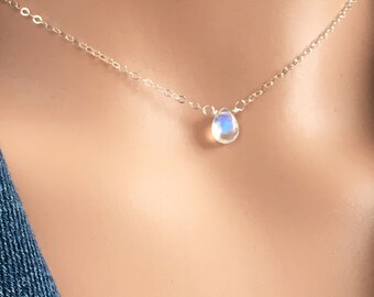 Tiny Moonstone Necklace - Birthstone Necklace June - Moonstone Necklace - Birthday Jewelry Gift Ideas - Rainbow Moonstone Choker