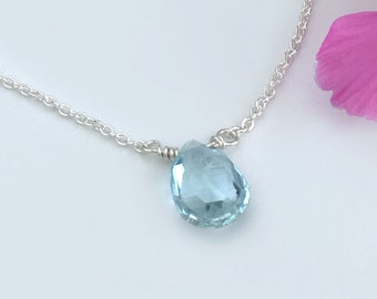 Dainty Birthstone Necklace - Aquamarine Necklace - Dainty Aquamarine Necklace - Birthstone Necklace March - Blue Gemstone Choker Necklace