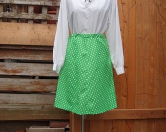 Vintage 1960's Green Polka Dot Knee Length A-line Skirt 100% Polyester