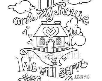 As For Me and My House coloring page in two sizes: 8.5X11, Bible journaling tip-in 6X8