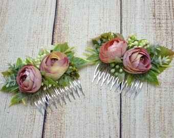 Wedding hair comb Bridal headpiece Dusty pink flower hair comb Wedding hair accessories Bridal hair piece Rustic Bridal comb Gift for her