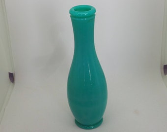 Turquoise or Aqua Glass bud vase , vintage blue green glass vase