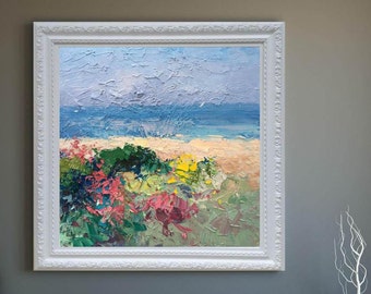 Abstract Beach Painting on Canvas Oil Painting Original Beach Art Ocean Painting Sea Painting Landscape Art Large Painting Anniversary Gifts