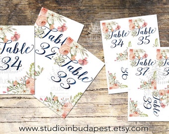 Wedding Table Numbers 31-40, Printable Table Numbers, rustic table number, flower table numbers, Wedding Printable, Wedding table Sign,