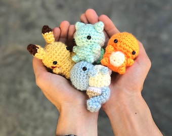 Pokemon Amigurumi - Pokemon Plush - Charmander Plush - Squirtle Plush - Bulbasaur Plush- Pikachu Plush - Mini Amigurumi