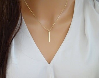 Personalized name bar necklace, Vertical Bar Necklace, Dainty Skinny Gold Bar necklace, Gift for Wife, Bridesmaid necklace, New mom gift