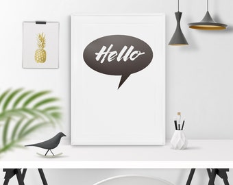 Hello poster. Instant download. Scandinavian poster. Scandinavian wall art. Quote poster. Hello affiche. Poster hello. Hello wall art.