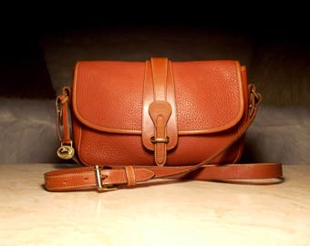RESERVED 5-3-17 Vintage Dooney & Bourke AW Leather Large Equestrian British Tan Messenger Crossbody Handbag Purse: Bold Boho Chic Vibes
