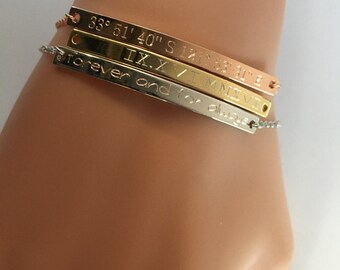 Roman numerals bracelet, GPS coordinates bracelet, personalized bar bracelet, skinny bar bracelet, baby name bracelet, grandma mom gift