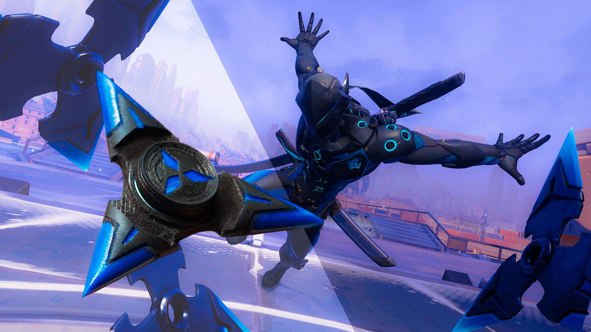 Fidget Toy Genji Spinner Shuriken Carbon Blue Version