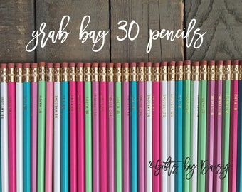Grab Bag of 30 pencils Imperfect Motivational Pencil Set, Set Hex Pencils, Gold Foil Pencils, back to school gifts for her, teacher gifts