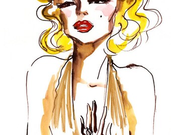 Marylin Monroe Illustration, Watercolor Illustration Print, Old Hollywood Poster, Fashion Wall Art, Marylin Monroe art print