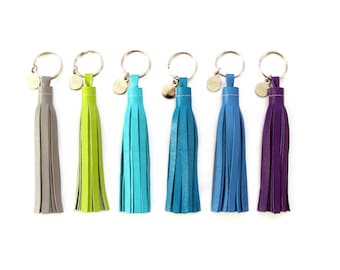 4" Leather Tassel Key Chain | Purse Charm | Key Purse | Handbag Tassel | Tassle Keychain | Colorful | Bridesmaid Gift | Upcycled | Fringe