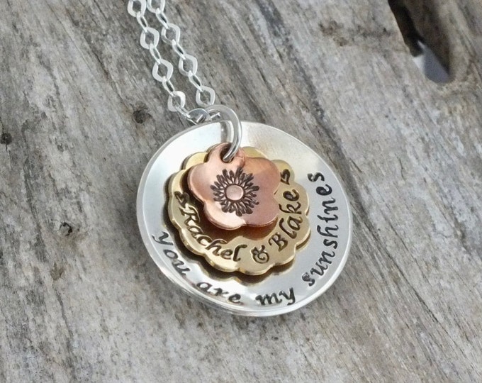 You Are My Sunshine Personalized Necklace / Mother Daughter Sunshine Necklace / My Only Sunshine Gift For Her / Mixed Metal Pendant