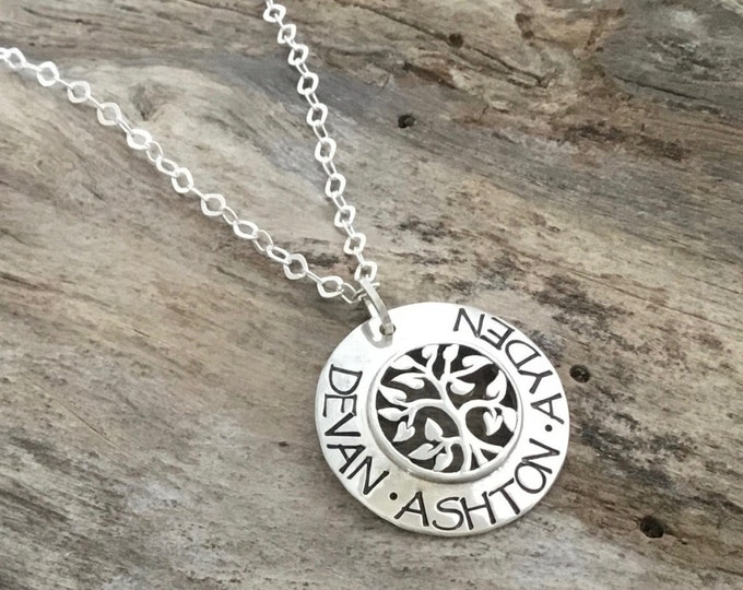 Family Tree Name Necklace/FamilyTree Necklace/Tree of Life Necklace/Personalized Silver Tree Necklace For Mom/Gift from Bride to Mom