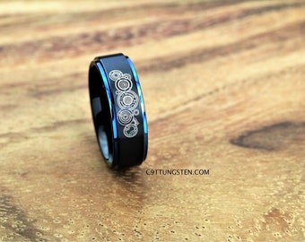 8mm tungsten ring doctor who inspired black satin finish with deep ocean blue step - Doctor Who Wedding Ring 8mm tungsten ring doctor who inspired black satin finish with deep ocean blue step - Doctor Who Wedding Ring