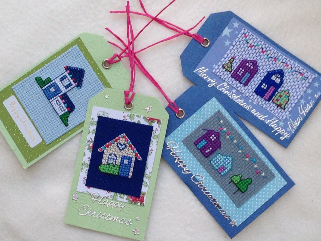 Christmas Cross Stitch Gift Tags Christmas Houses Pack of 4