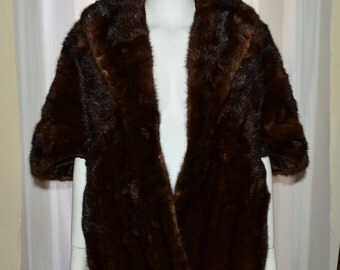 OSFM 1980s Mink Stole Natural Dark Ranch Real Fur Cape Glossy Supple Luxurious Wrap